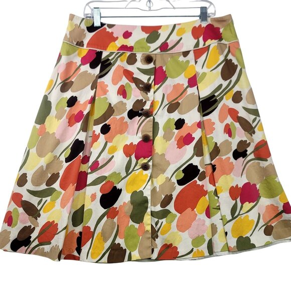 Talbots Womens Tulip Pleated A-Line Skirt Stretch 16 Knee Length Front Button - Picture 1 of 10